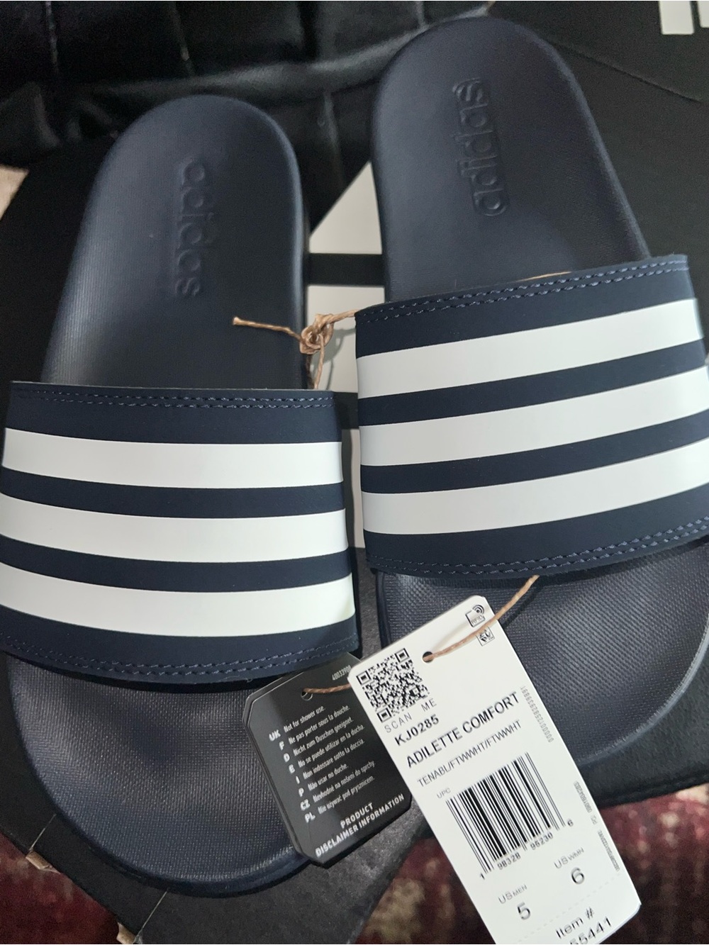 adidas unisex Navy and White Striped Slide Sandals size US M5 US W6